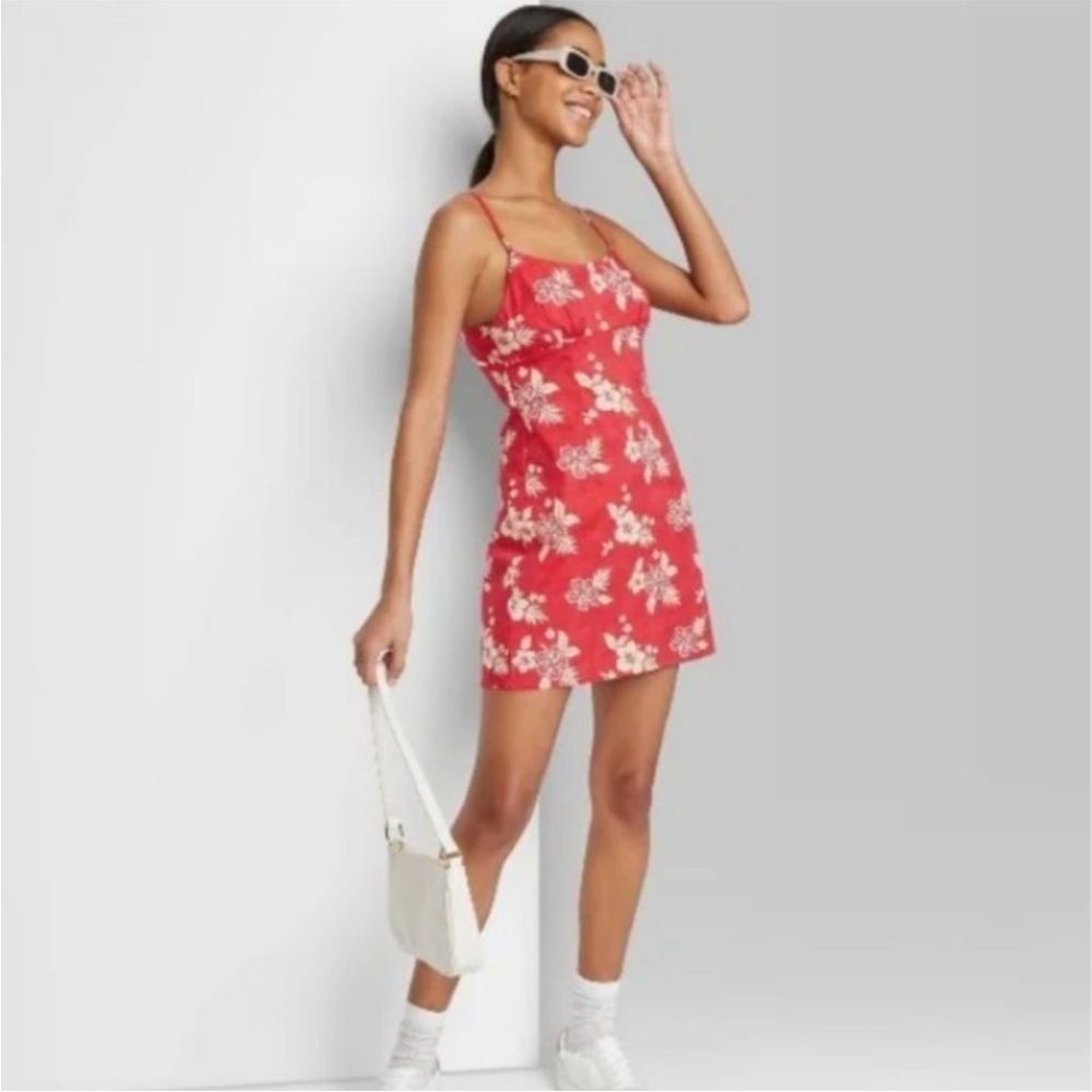 Wild fable large women mini dress Hawaiian red white hibiscus Floral luau nwt
